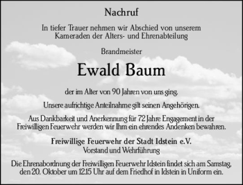 Traueranzeige von Ewald Baum von vrm-trauer