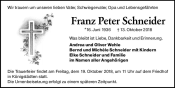 Traueranzeige von Franz Peter Schneider von vrm-trauer