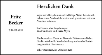 Traueranzeige von Fritz Becker von vrm-trauer