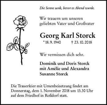 Traueranzeige von Georg Karl Storck von vrm-trauer
