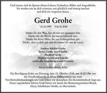 Traueranzeige von Gerd Grohe von vrm-trauer