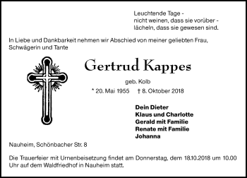 Traueranzeige von Gertrud Kappes von vrm-trauer