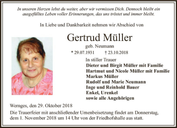 Traueranzeige von Gertrud Müller von VRM Trauer