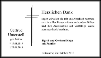 Traueranzeige von Gertrud Unterstell von VRM Trauer