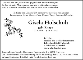 Traueranzeige von Gisela Holschuh von vrm-trauer