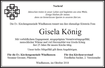Traueranzeige von Gisela König von VRM Trauer