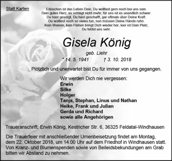 Traueranzeige von Gisela König von VRM Trauer