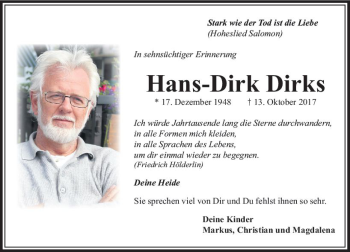 Traueranzeige von Hans-Dirk Dirks von  Usinger Anzeiger