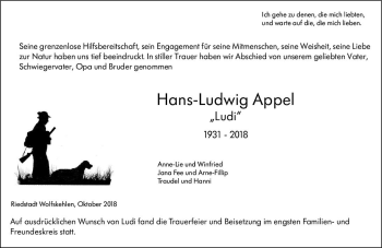 Traueranzeige von Hans-Ludwig Appel von vrm-trauer