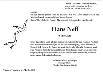 Traueranzeige von Hans Neff von vrm-trauer