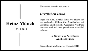 Traueranzeige von Heinz Münch von vrm-trauer