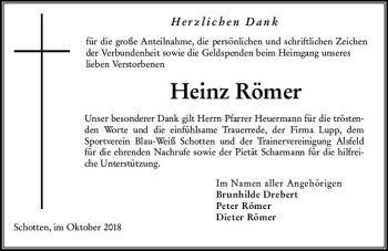 Traueranzeige von Heinz Römer von  Kreisanzeiger