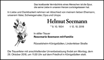 Traueranzeige von Helmut Seemann von vrm-trauer