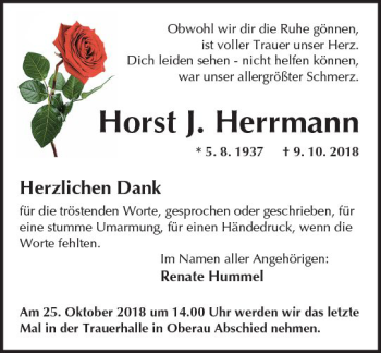Traueranzeige von Horst J. Herrmann von  Kreisanzeiger