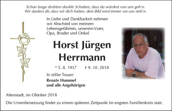 Traueranzeige von Horst Jürgen Herrmann von  Kreisanzeiger