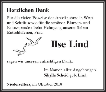 Traueranzeige von Ilse Lind von  Camberger Anzeiger