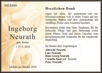 Traueranzeige von Ingeborg Neurath von VRM Trauer