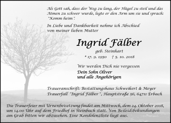 Traueranzeige von Ingrid Fälber von vrm-trauer