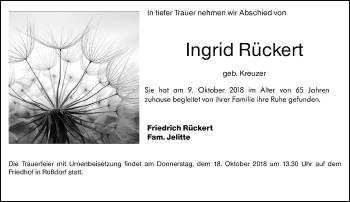 Traueranzeige von Ingrid Rückert von vrm-trauer