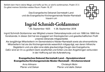 Traueranzeige von Ingrid Schmidt-Goldammer von vrm-trauer