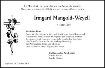 Traueranzeige von Irmgard Mangold-Weyell von vrm-trauer