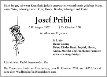 Traueranzeige von Josef Pribil von vrm-trauer