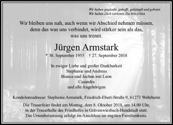 Traueranzeige von Jürgen Armstark von  Usinger Anzeiger