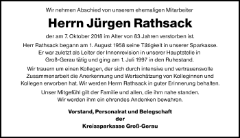 Traueranzeige von Jürgen Rathsack von vrm-trauer