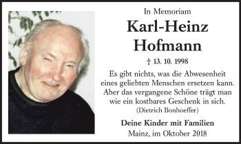 Traueranzeige von Karl-Heinz Hofmann von vrm-trauer