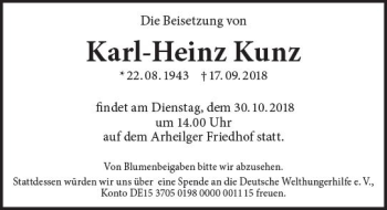 Traueranzeige von Karl-Heinz Kunz von vrm-trauer