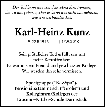 Traueranzeige von Karl-Heinz Kunz von vrm-trauer