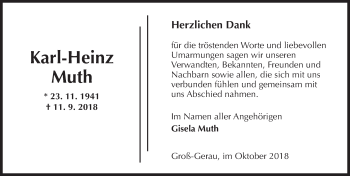 Traueranzeige von Karl-Heinz Muth von vrm-trauer