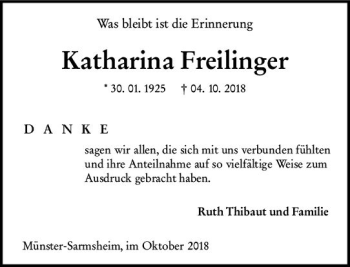 Traueranzeige von Katharina Freilinger von vrm-trauer
