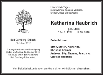 Traueranzeige von Katharina Haubrich von  Camberger Anzeiger