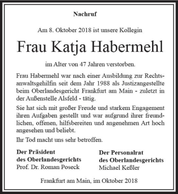 Traueranzeige von Katja Habermehl von VRM Trauer