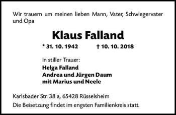 Traueranzeige von Klaus Falland von vrm-trauer