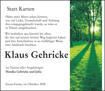 Traueranzeige von Klaus Gehricke von vrm-trauer