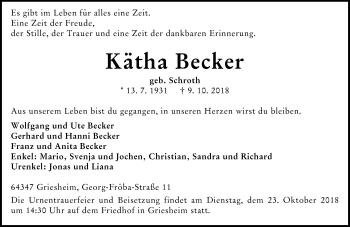 Traueranzeige von Kätha Becker von vrm-trauer