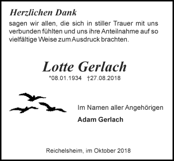 Traueranzeige von Lotte Gerlach von vrm-trauer