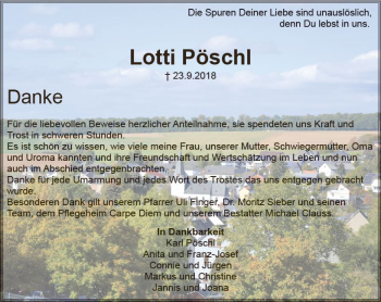 Traueranzeige von Lotti Pöschl von  Camberger Anzeiger