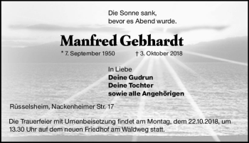 Traueranzeige von Manfred Gebhardt von vrm-trauer
