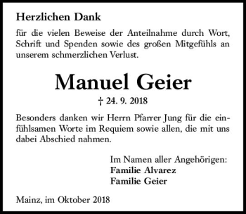 Traueranzeige von Manuel Geier von vrm-trauer
