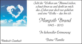 Traueranzeige von Margoth Brand von vrm-trauer