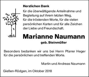 Traueranzeige von Marianne Naumann von  Gießener Anzeiger