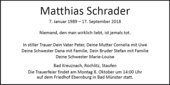 Traueranzeige von Matthias Schrader von vrm-trauer