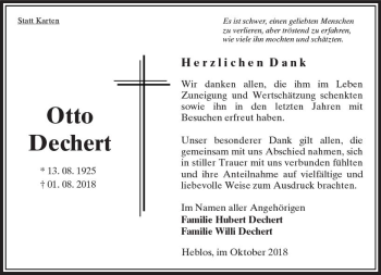 Traueranzeige von Otto Dechert von VRM Trauer