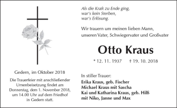 Traueranzeige von Otto Kraus von  Kreisanzeiger