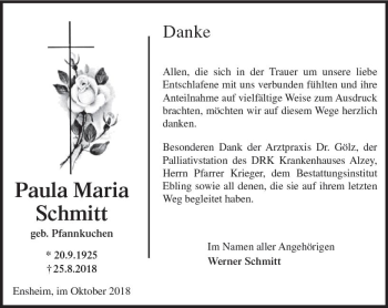 Traueranzeige von Paula Maria Schmitt von vrm-trauer