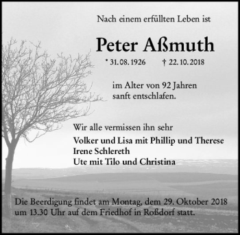 Traueranzeige von Peter Aßmuth von vrm-trauer