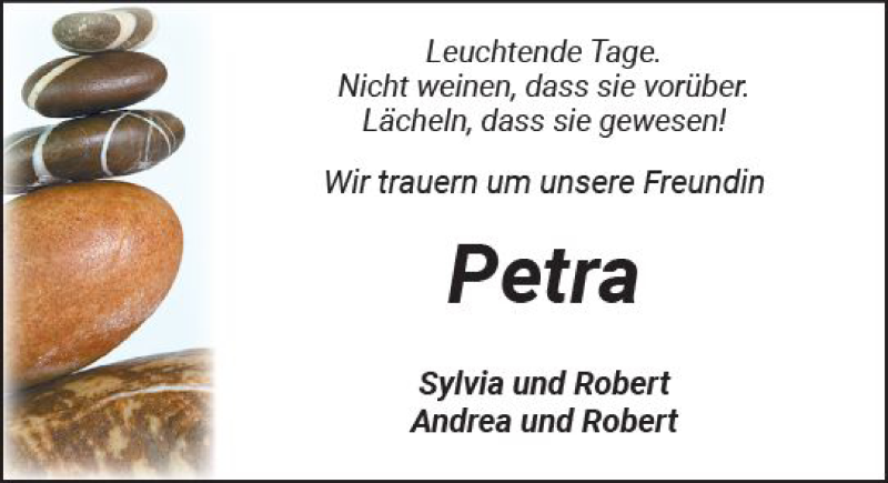 Traueranzeige für Petra  vom 13.10.2018 aus  Kreisanzeiger